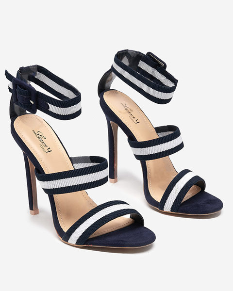 OUTLET Women's navy blue sandals on a high heel Miso-Shoes