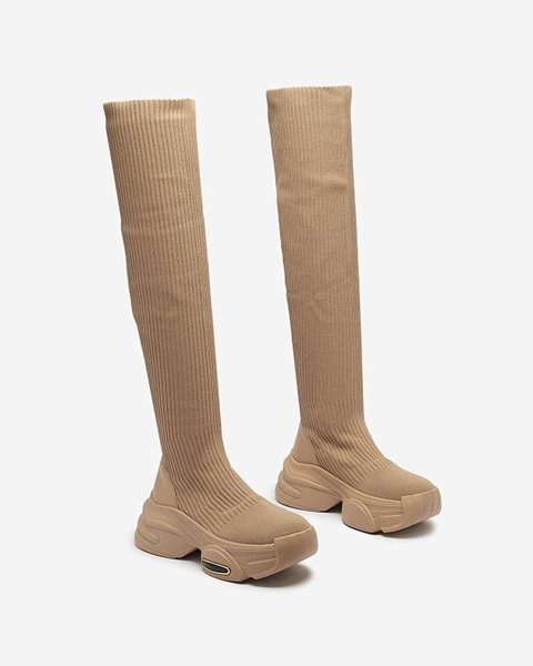 OUTLET Women's slip-on over-the-knee boots in light brown Georis - Footwear