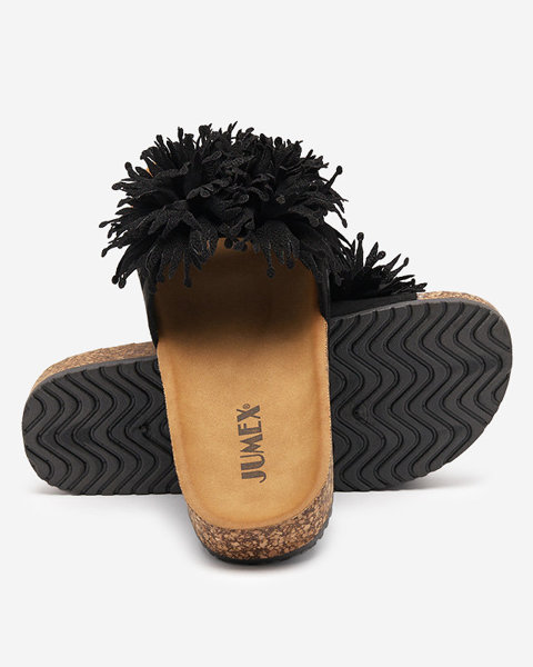 OUTLET Women's slippers with a fabric ornament in black Ailli- Footwear