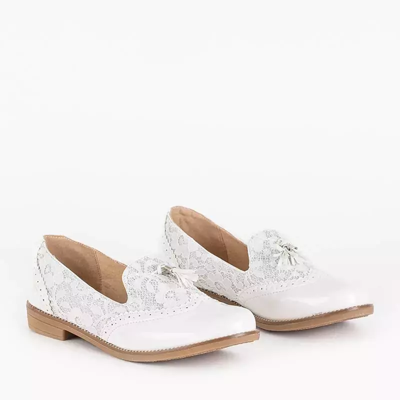 OUTLET Women's white moccasins with lace and glitter Kazeti - Footwear