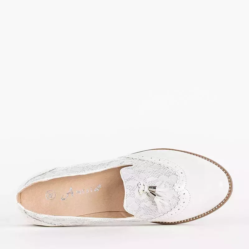 OUTLET Women's white moccasins with lace and glitter Kazeti - Footwear
