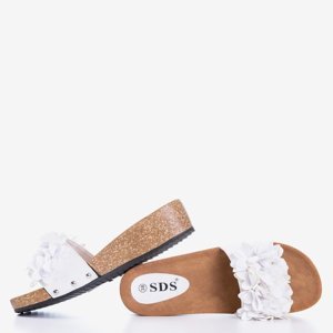OUTLET Women's white slippers with flowers Bwakira - Footwear