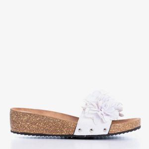 OUTLET Women's white slippers with flowers Bwakira - Footwear