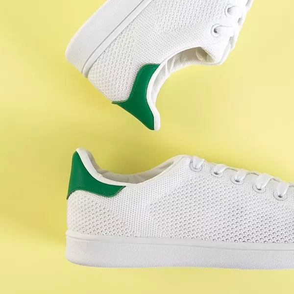 OUTLET Women's white sports sneakers with a green insert Grenbe - Footwear