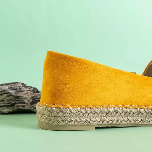OUTLET Yellow women's platform espadrilles with embellishments Mezara - Footwear