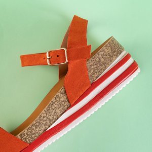 Orange women's sandals on a low wedge Akiko - Footwear