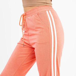 Orange women's sweatpants with white stripes - Clothing