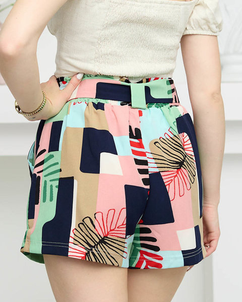 Patterned green women's fabric shorts - Clothing