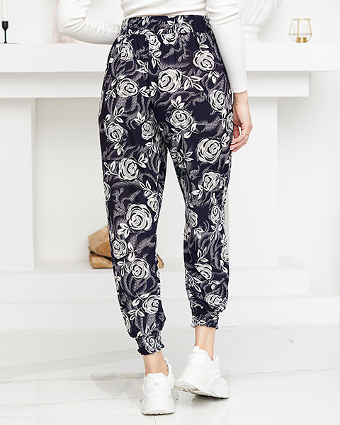 Patterned navy blue and white women's PLUS SIZE pants - Clothing