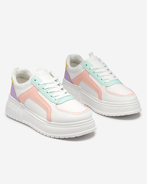 Pink and white women's eco-leather sports shoes on the Cerecha platform - Footwear