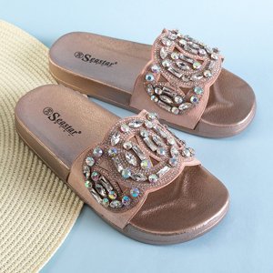 Pink-gold rubber flip-flops with ornaments Masandra - Footwear