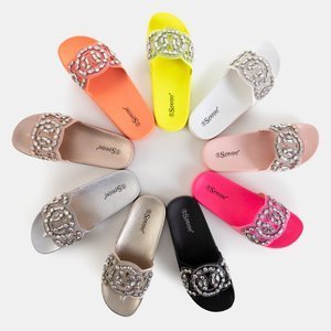 Pink-gold rubber flip-flops with ornaments Masandra - Footwear