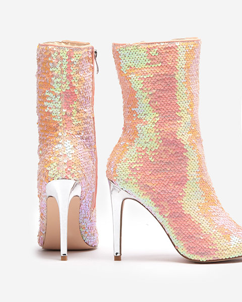 Pink holographic women's boots with sequins Lexillo- Footwear