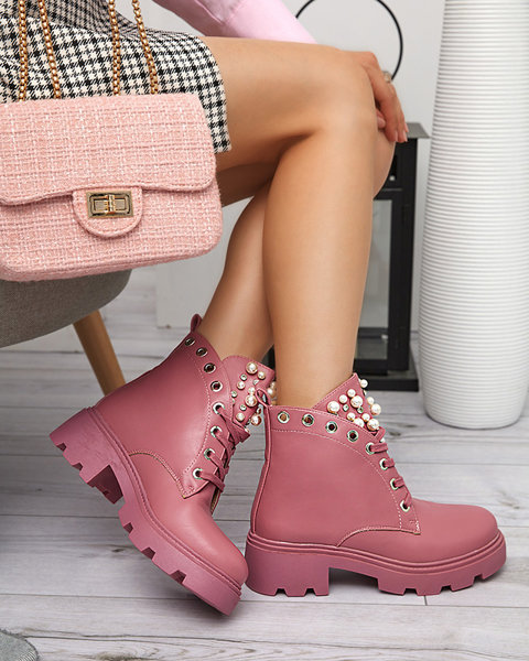 Pink women's boots with pearls Orilco - Footwear