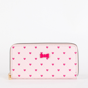 Pink women's large wallet with hearts - Accessories