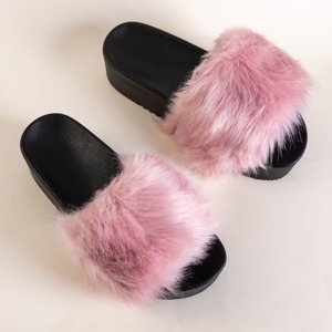 Pink women's platform sandals with fur Lorina - Footwear