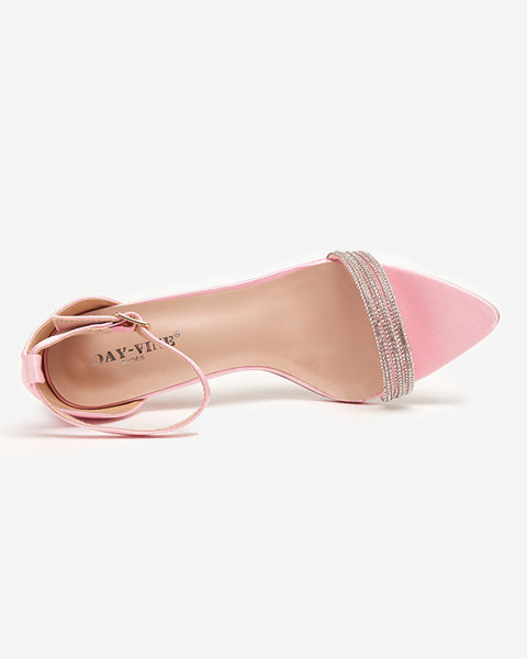 Pink women's sandals on a high heel with decorative cubic zirconias Manestri - Footwear