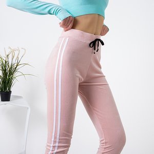 Pink women's sweatpants with stripes - Clothing