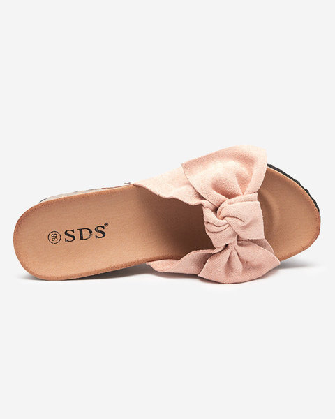 Pink women's wedge slippers with a bow Bavillo- Footwear
