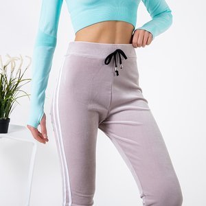 Purple women's sweatpants with stripes - Clothing
