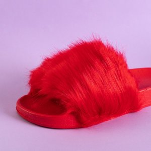 Red women's flip-flops with fur Danita - Footwear