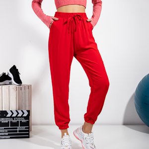 Red women's loose-fitting combat pants - Clothing