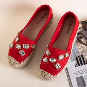 Red women's platform espadrilles with Erilla crystals - Footwear