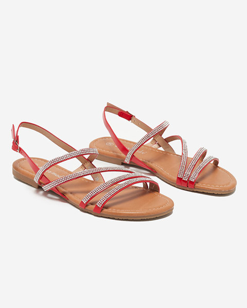 Red women's sandals with cubic zirconia Mitali - Footwear