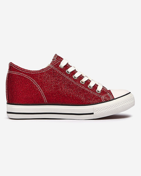 Red women's sneakers on a hidden anchor with shiny thread Seggat- Footwear