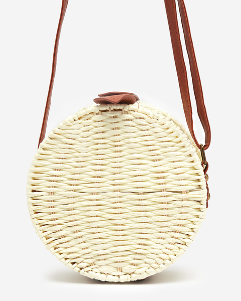 Round straw handbag in ecru color - Handbags