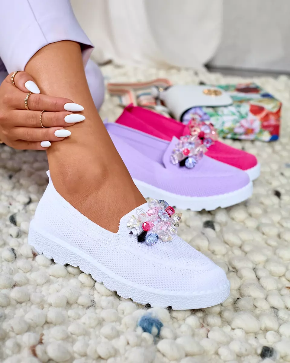 Royalfashion White women's embellished slip on sneakers Enweta