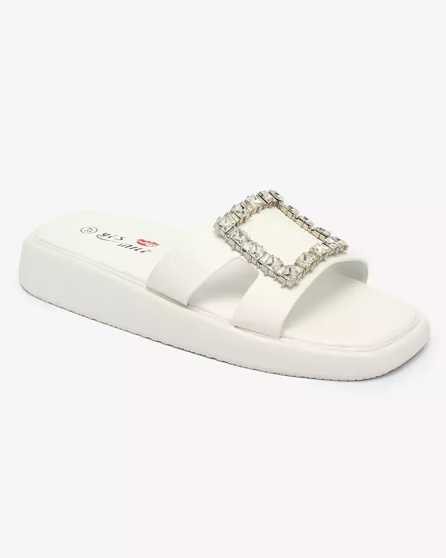 Royalfashion White women's flip-flops with crystals Telika
