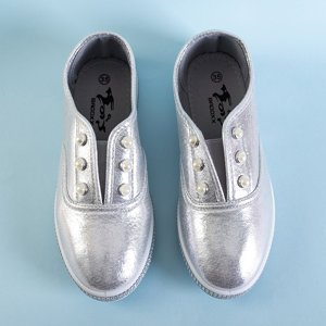 Silver children's slip on sneakers with Merini pearls - Footwear