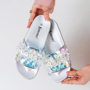 Silver women's flip-flops with rhinestones Halpasi - Footwear
