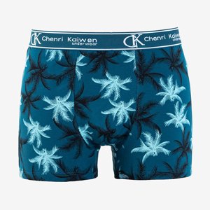 Turquoise men's boxer shorts with a floral print - Underwear