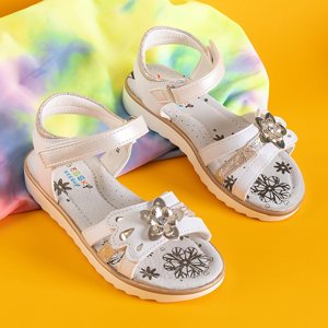 White children's sandals with a flower Masari - Footwear