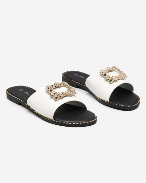 White elegant women's slippers with golden ornament Meriso - Footwear