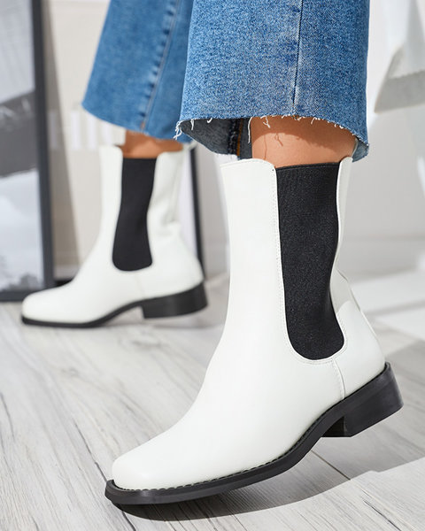 White high boots for women with a square toe Ludiz- Footwear