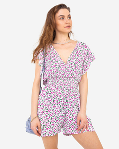 White ladies short jumpsuit with floral pattern - Clothing