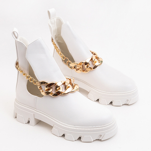White women's boots with chain Tenkay - Footwear