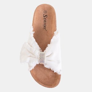 White women's fabric flip-flops with zircons Lettica - Footwear