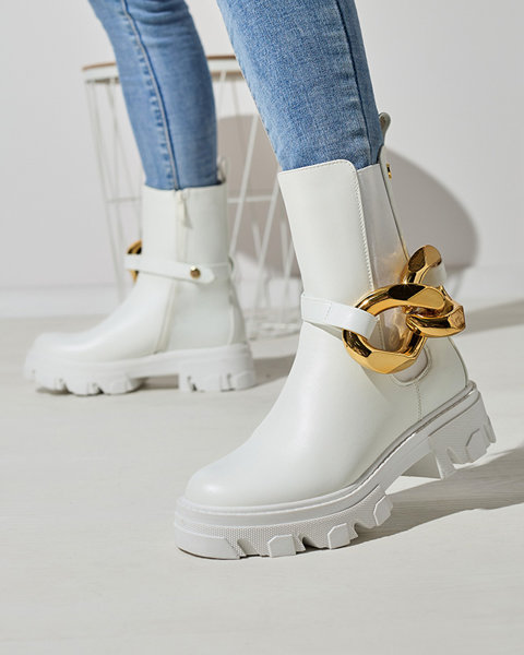 White women's high boots with gold embellishment Sygiena - Footwear