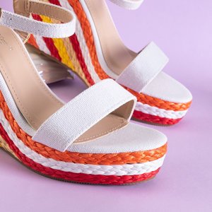 White women's sandals on a colorful wedge Aropaho - Footwear