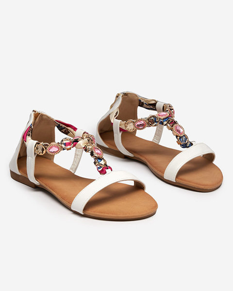 White women's sandals with a decorative belt Hasiro - Shoes