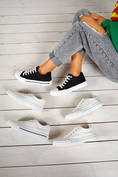 White women's sneakers with a black stripe Sols- Footwear