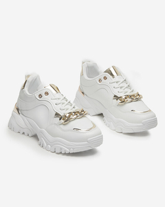 White women's sports shoes with a gold chain Evitos - Footwear