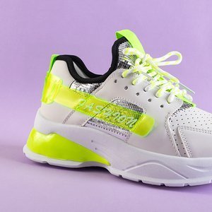 White women's sporty sneakers with neon inserts Tadea - Footwear