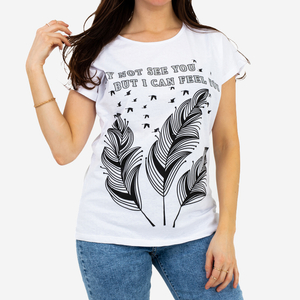 White women's t-shirt with print and glitter PLUS SIZE - Clothing