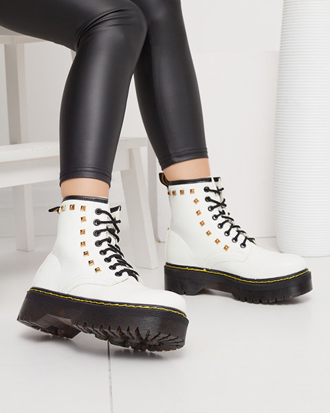 White workery women's boots with Reddu studs - Footwear