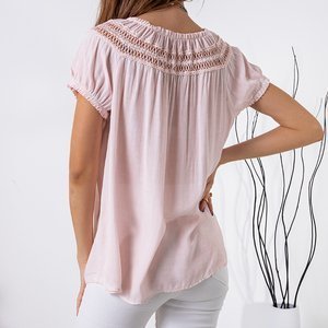 Women's Pink Short Sleeve Blouse - Clothing
